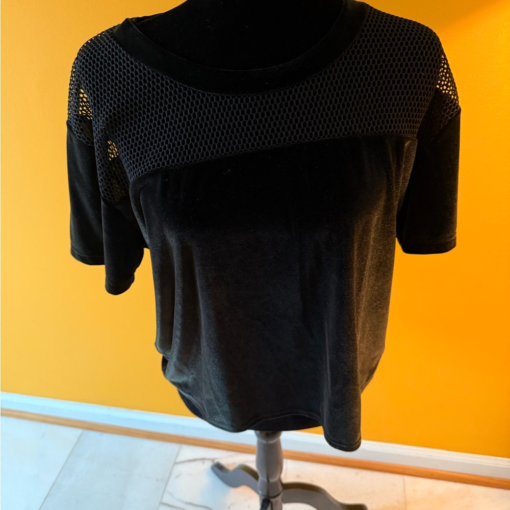 PINK Victoria's Secret Black Fishnet Mesh Velvet Tee